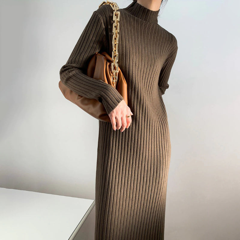 Winter Thick and Straight  Knitted Turtleneck Pullover Maxi Sweater Dresses 7