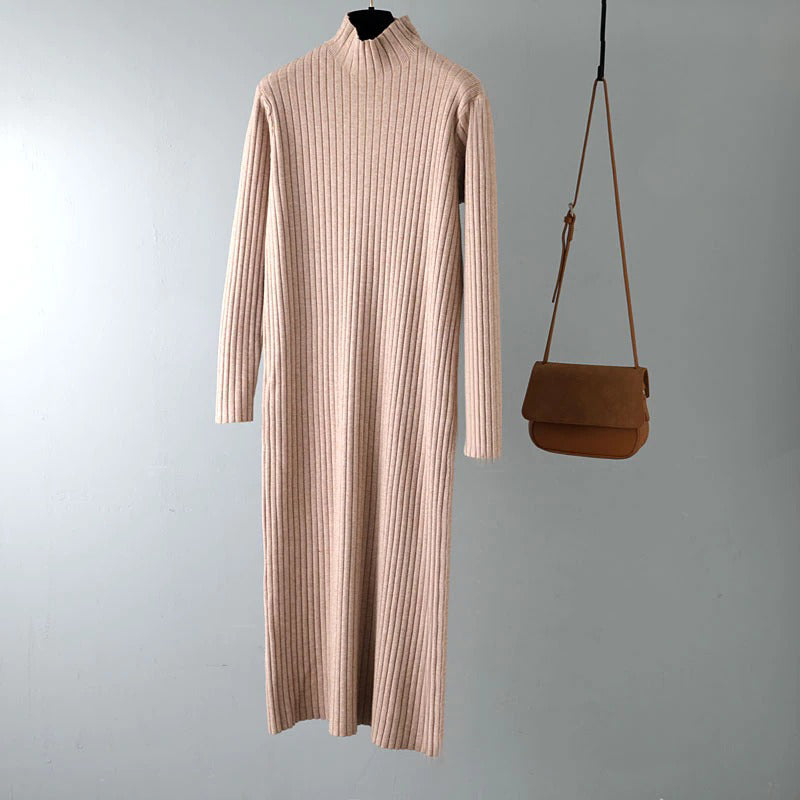 Winter Thick and Straight  Knitted Turtleneck Pullover Maxi Sweater Dresses 9