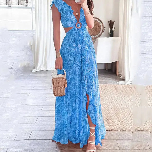 Women's Casual Summer Dress Blue Polyester Plus Size-3