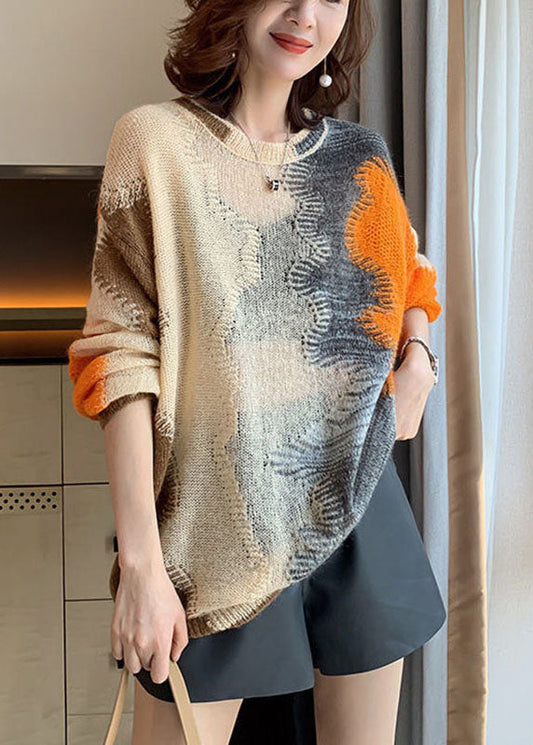Women's Knit Sweater Apricot Cotton Blend Loose Fit - 1
