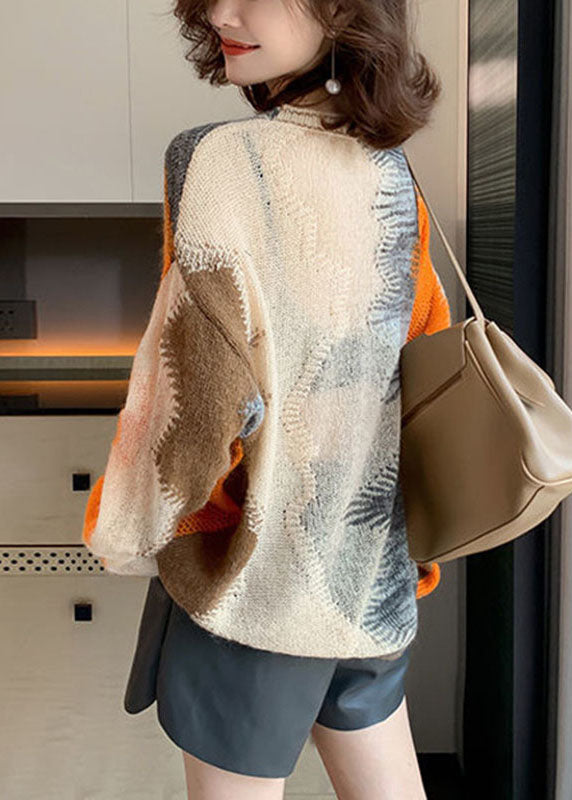 Women's Knit Sweater Apricot Cotton Blend Loose Fit - 4