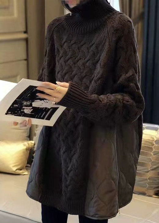 Women's Sweater Chocolate Turtleneck Thick Knit - 3