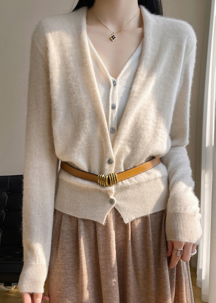 Women's Knit Top Green V Neck Wool Blend - 3