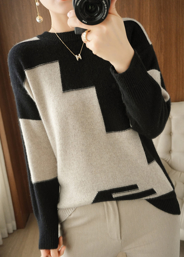Women's Knit Top Grey Asymmetrical Wool Blend - 3