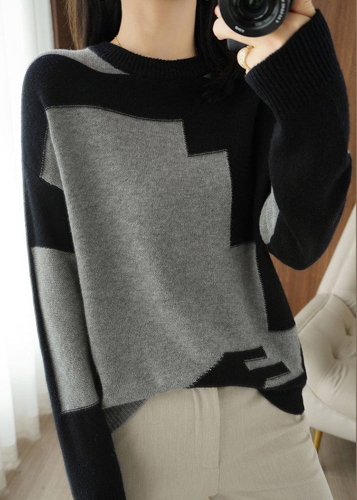 Women's Knit Top Grey Asymmetrical Wool Blend - 4