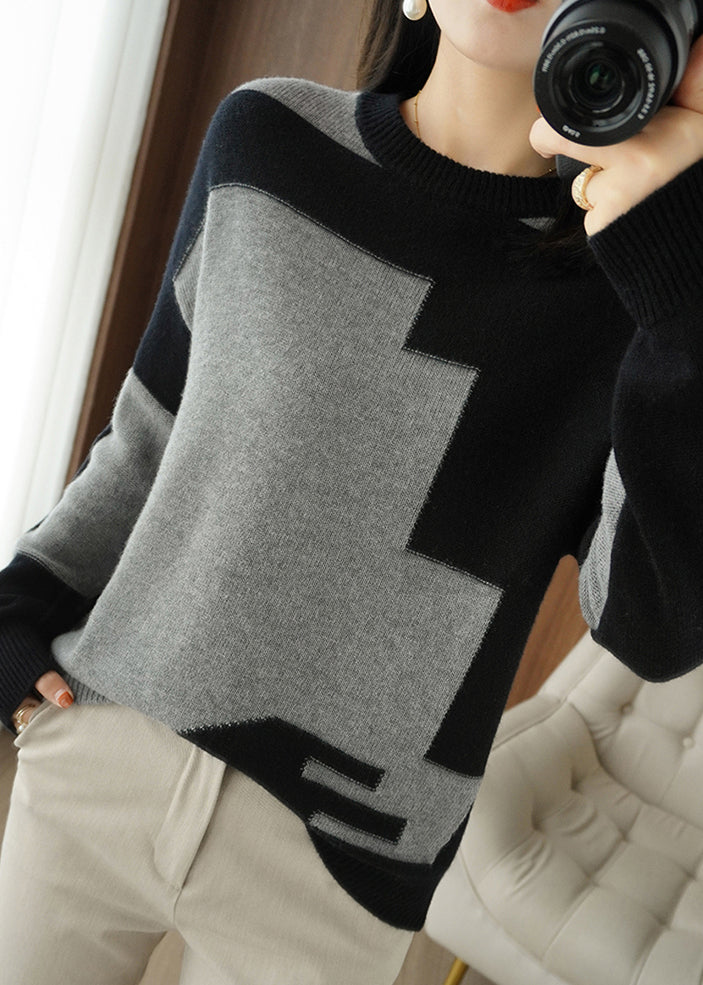 Women's Knit Top Grey Asymmetrical Wool Blend - 5