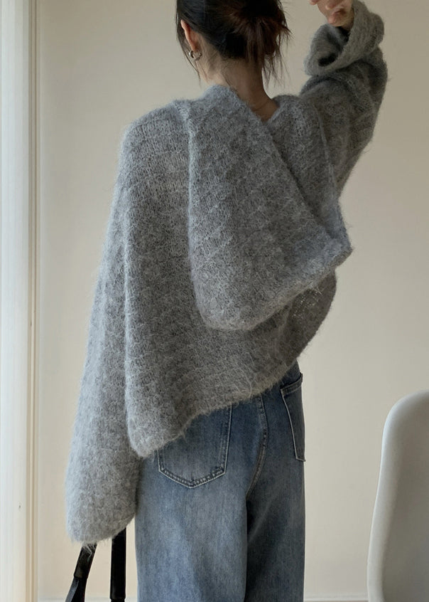Women's Hooded Sweater Grey Cotton Knit - 5