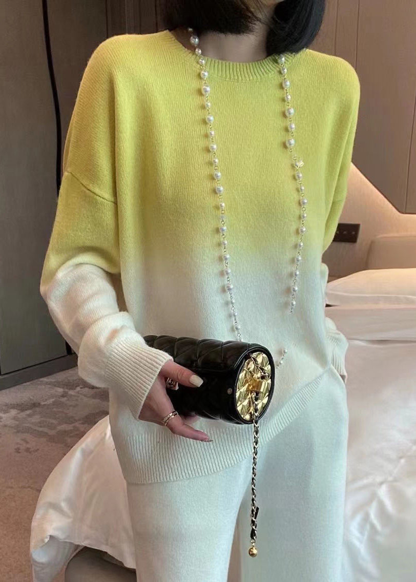 Women's Sweater Pink Gradient O-Neck Knit - 3