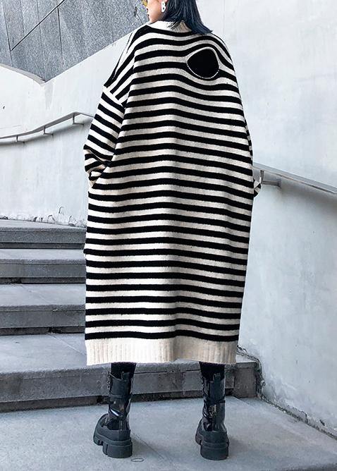 Women's Sweater Dress Beige Striped Knit One Size - 4