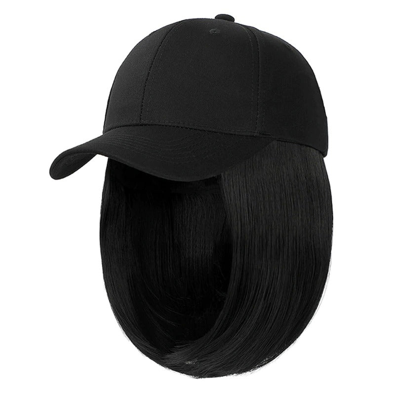 Women's Adjustable Baseball Cap with Natural Short Straight Hair Extensions 0