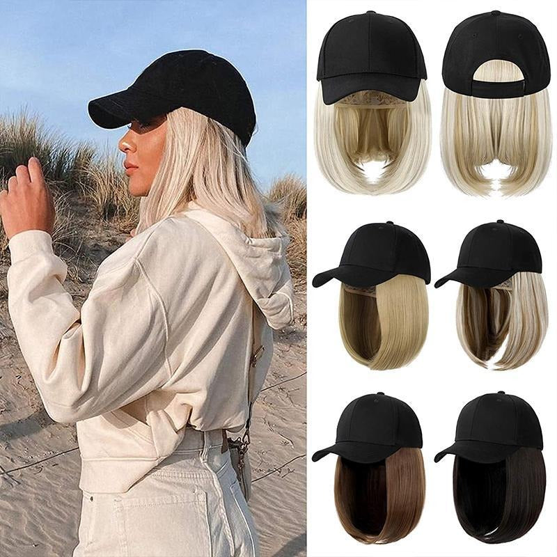 Women's Adjustable Baseball Cap with Natural Short Straight Hair Extensions 1