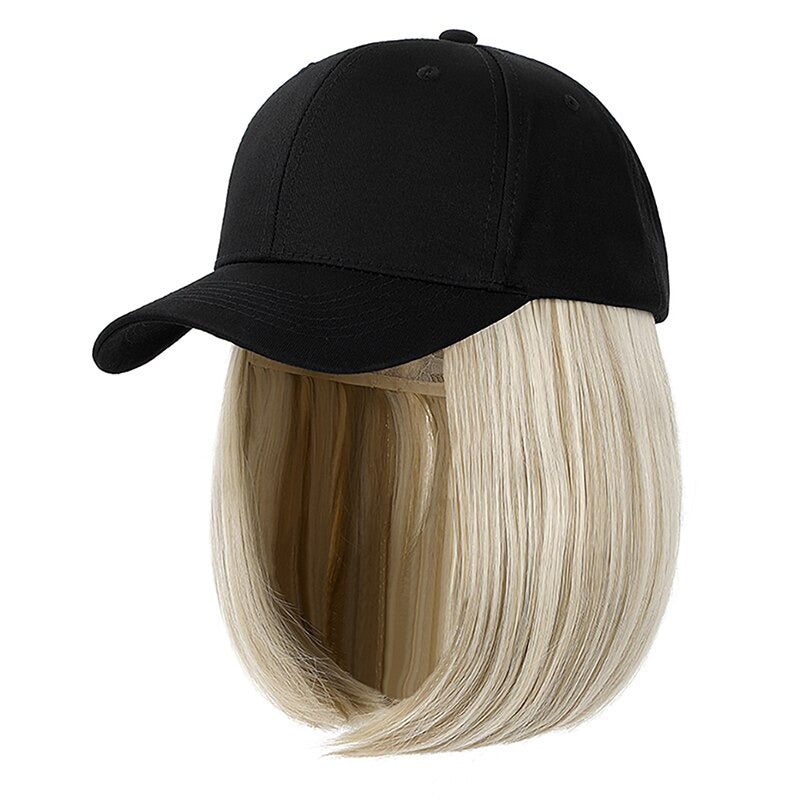 Women's Adjustable Baseball Cap with Natural Short Straight Hair Extensions 10