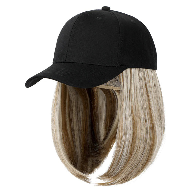 Women's Adjustable Baseball Cap with Natural Short Straight Hair Extensions 11