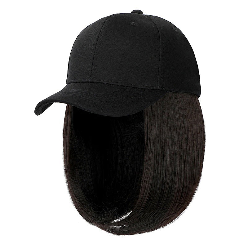 Women's Adjustable Baseball Cap with Natural Short Straight Hair Extensions 12