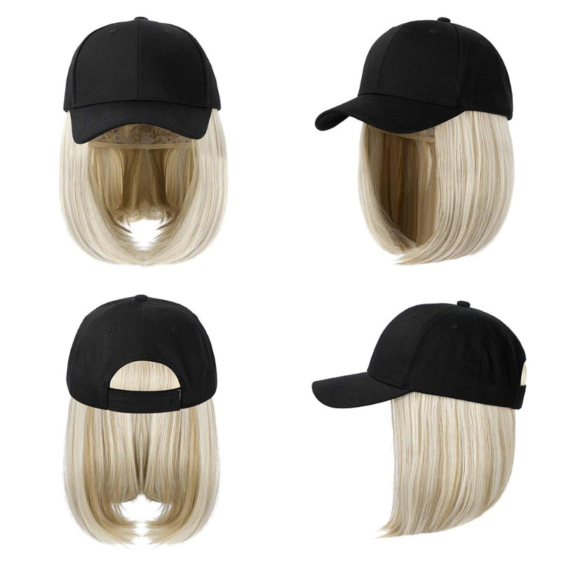 Women's Adjustable Baseball Cap with Natural Short Straight Hair Extensions 2