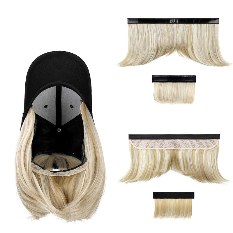 Women's Adjustable Baseball Cap with Natural Short Straight Hair Extensions 3