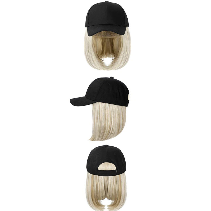 Women's Adjustable Baseball Cap with Natural Short Straight Hair Extensions 4