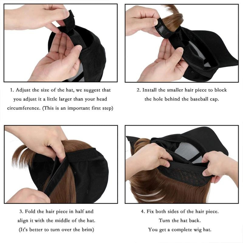 Women's Adjustable Baseball Cap with Natural Short Straight Hair Extensions 5
