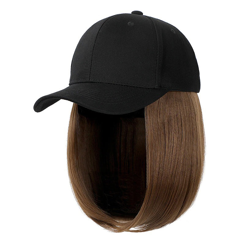 Women's Adjustable Baseball Cap with Natural Short Straight Hair Extensions 7