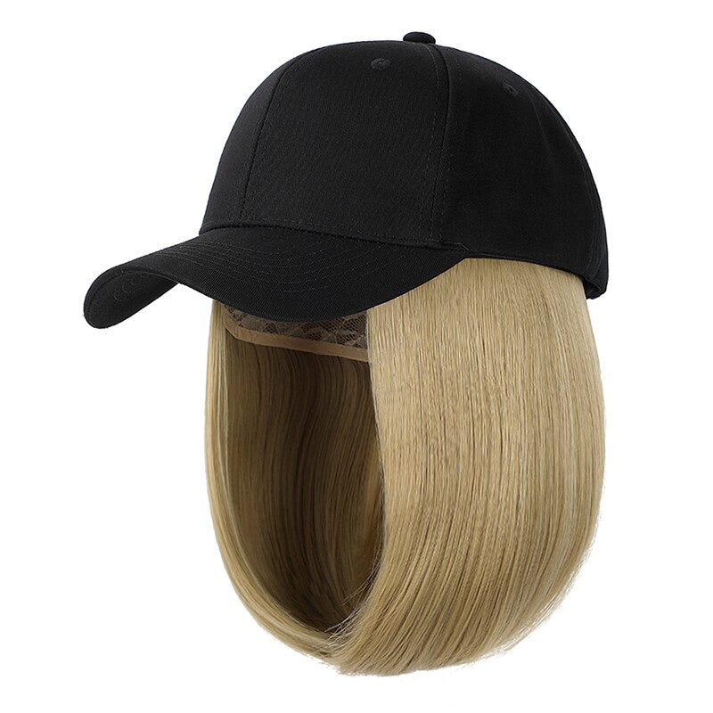 Women's Adjustable Baseball Cap with Natural Short Straight Hair Extensions 8