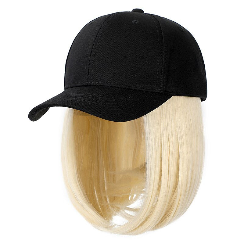 Women's Adjustable Baseball Cap with Natural Short Straight Hair Extensions 9
