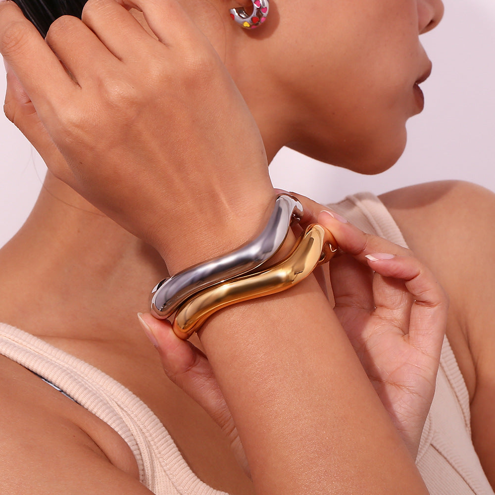 Women's Asymmetrical Bangle Gold Stainless Steel 1