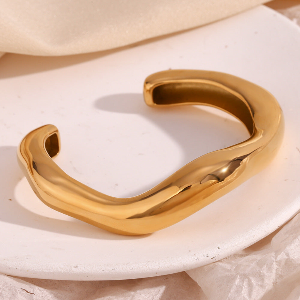 Women's Asymmetrical Bangle Gold Stainless Steel 6