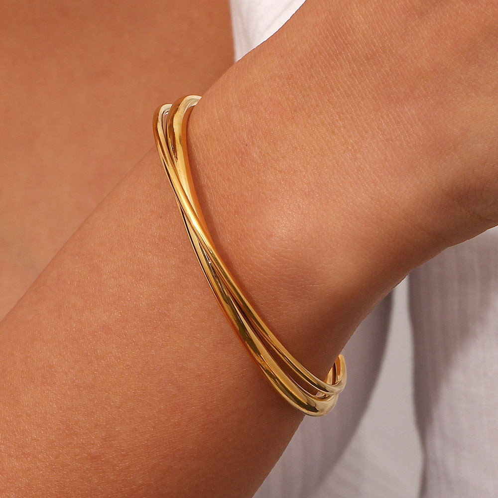 Women's Bangle Bracelet Gold Stainless Steel Layered Design 1