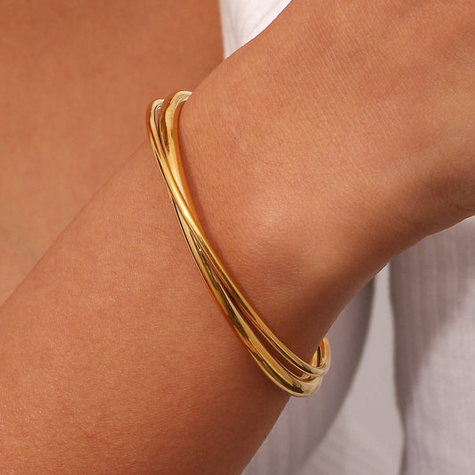 Women's Bangle Bracelet Gold Stainless Steel Layered Design 1