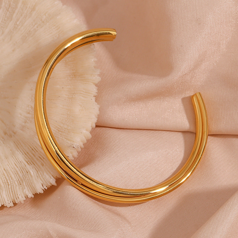 Women's Bangle Bracelet Gold Stainless Steel Layered Design 3