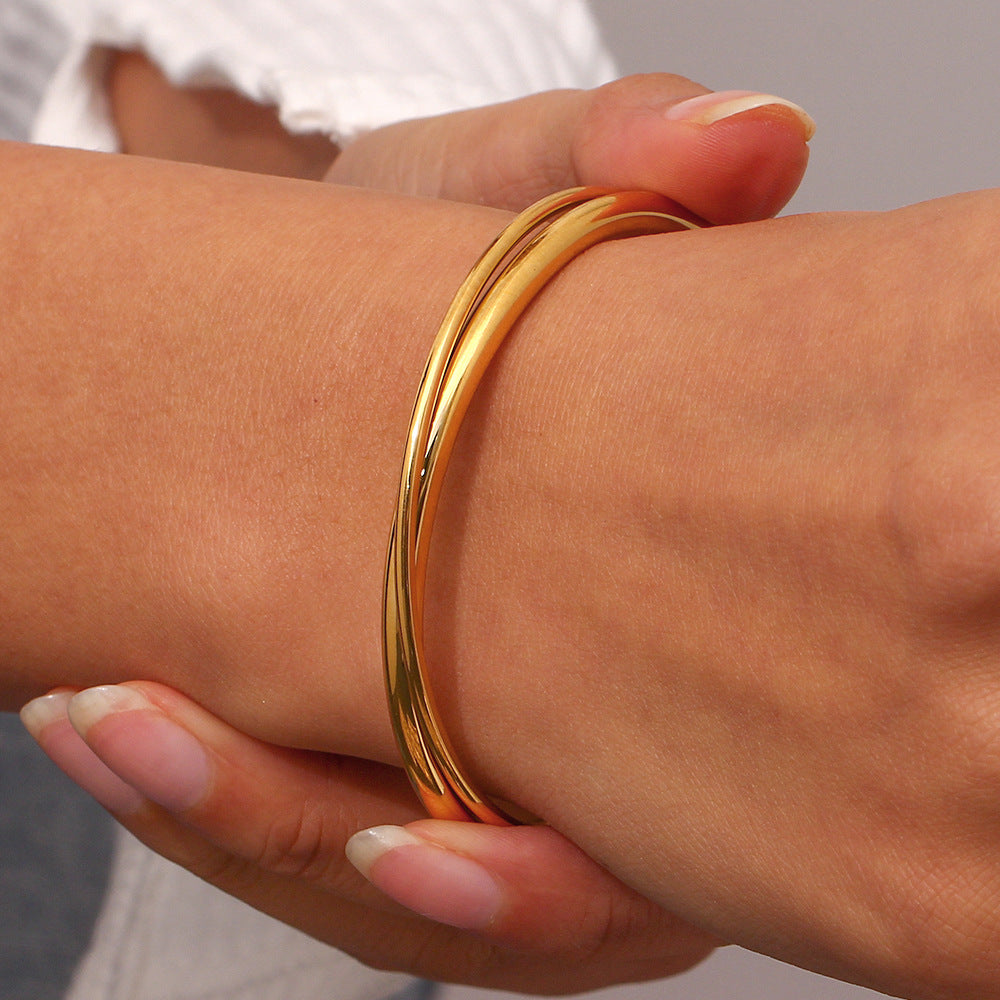 Women's Bangle Bracelet Gold Stainless Steel Layered Design 4