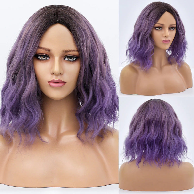 Women's Bob Wig Purple Ombre Wavy High-Temperature Fiber 10