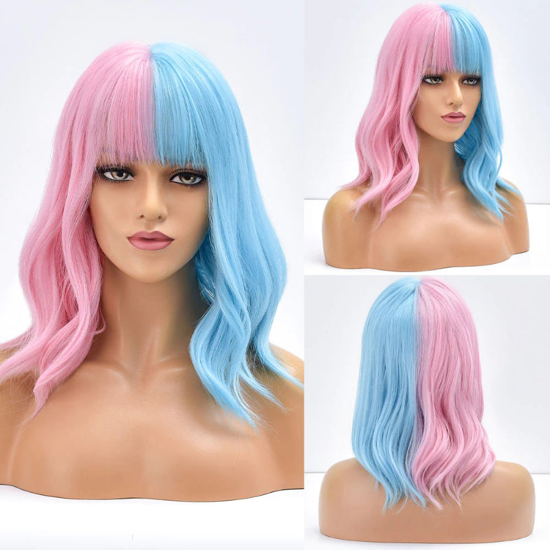 Women's Bob Wig Purple Ombre Wavy High-Temperature Fiber 12