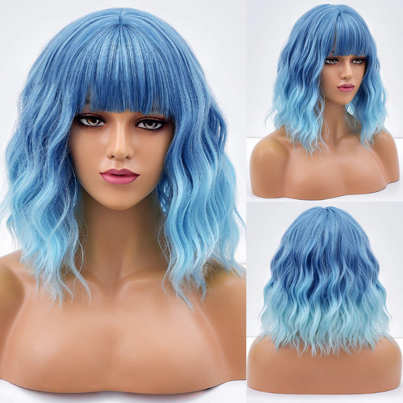 Women's Bob Wig Purple Ombre Wavy High-Temperature Fiber 13
