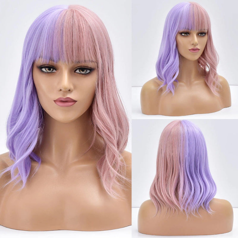 Women's Bob Wig Purple Ombre Wavy High-Temperature Fiber 15