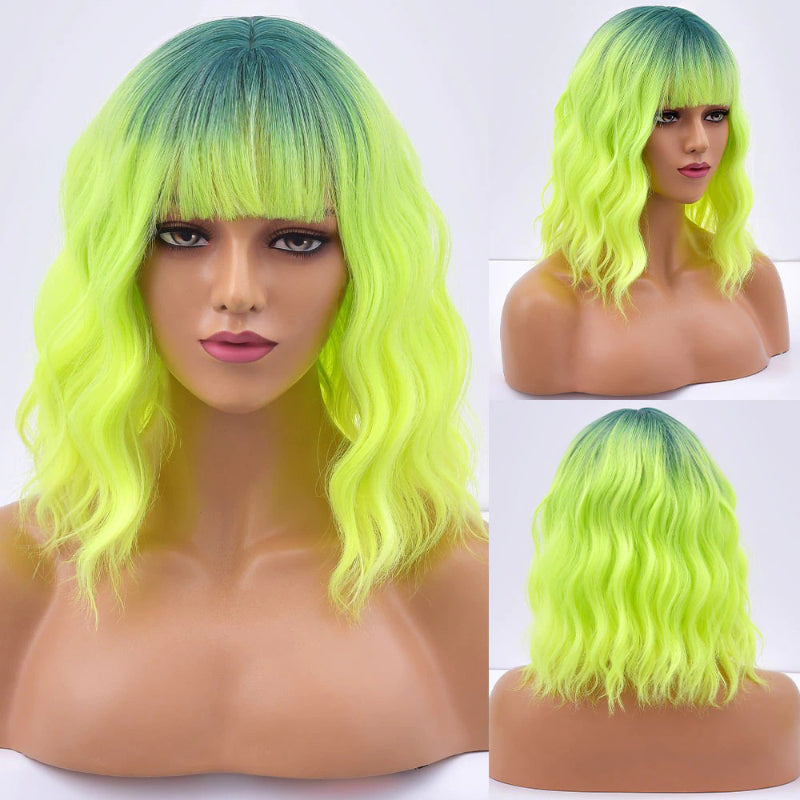 Women's Bob Wig Purple Ombre Wavy High-Temperature Fiber 16