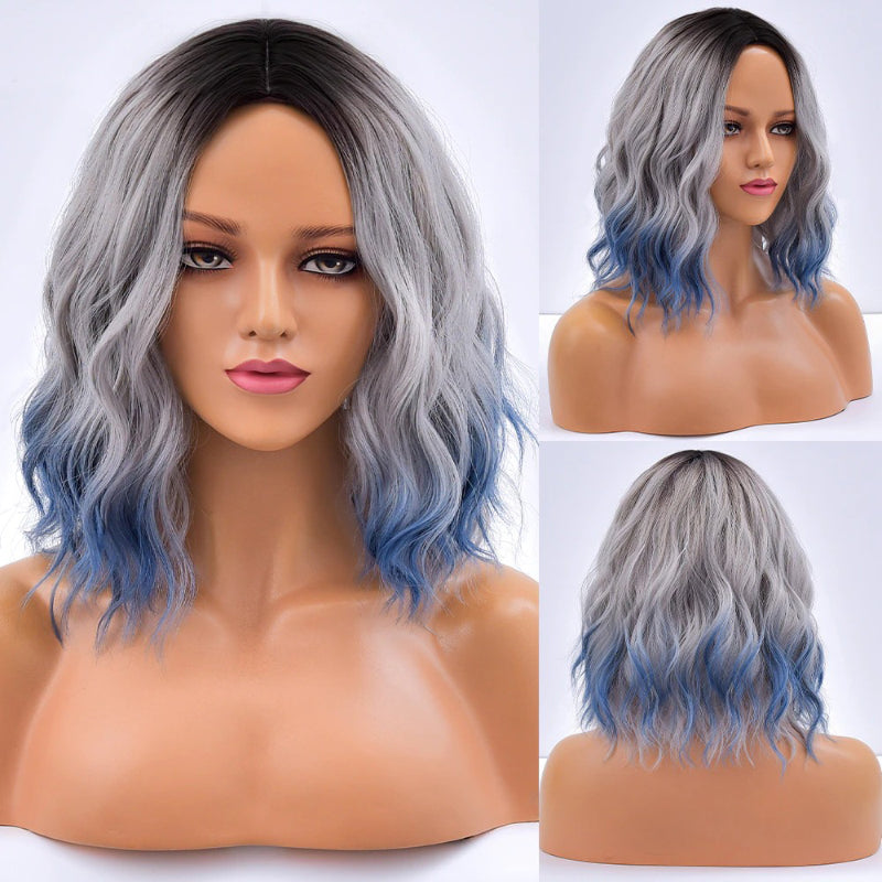 Women's Bob Wig Purple Ombre Wavy High-Temperature Fiber 17