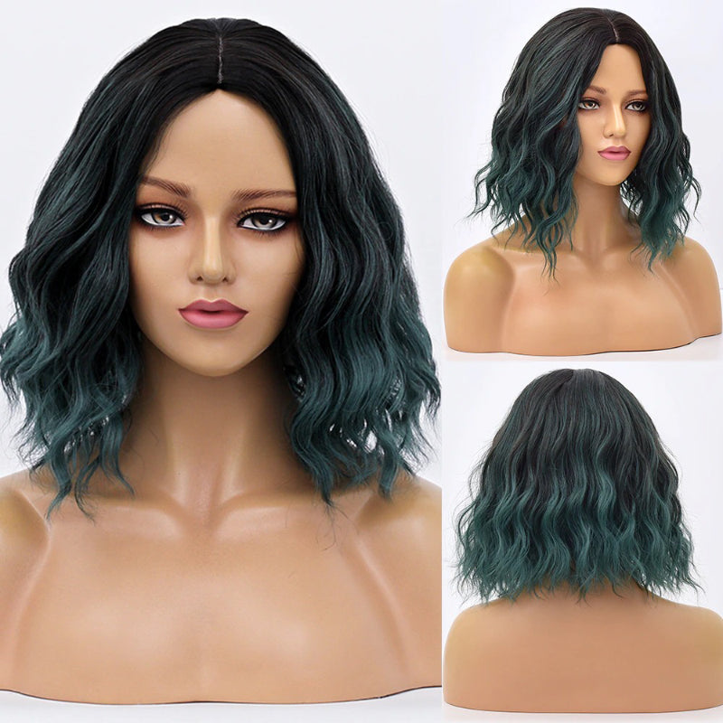 Women's Bob Wig Purple Ombre Wavy High-Temperature Fiber 20