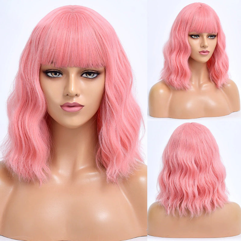 Women's Bob Wig Purple Ombre Wavy High-Temperature Fiber 21