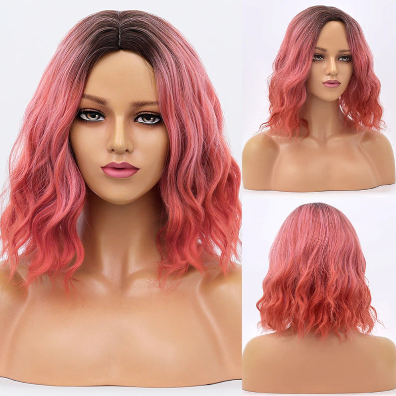 Women's Bob Wig Purple Ombre Wavy High-Temperature Fiber 23