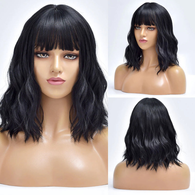 Women's Bob Wig Purple Ombre Wavy High-Temperature Fiber 24
