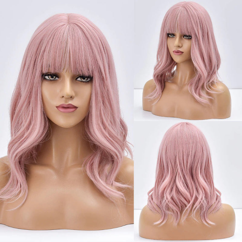 Women's Bob Wig Purple Ombre Wavy High-Temperature Fiber 25