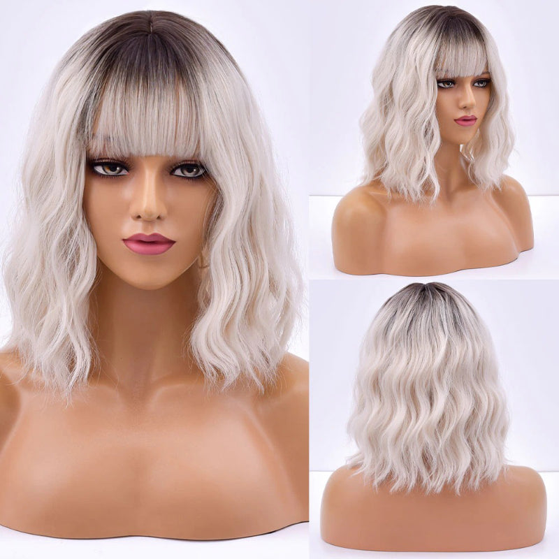 Women's Bob Wig Purple Ombre Wavy High-Temperature Fiber 27
