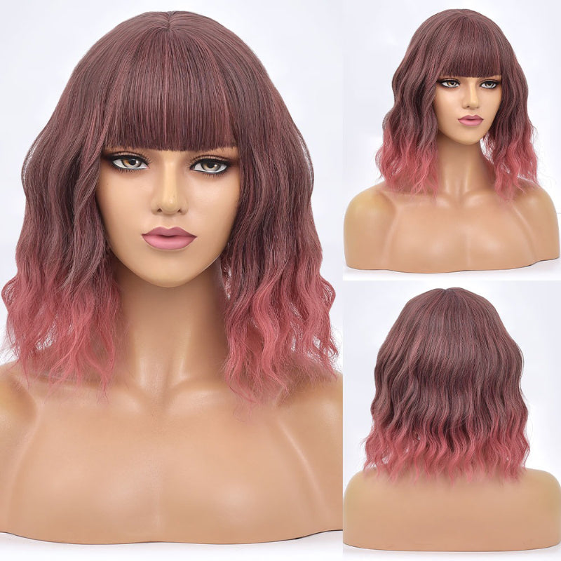 Women's Bob Wig Purple Ombre Wavy High-Temperature Fiber 3