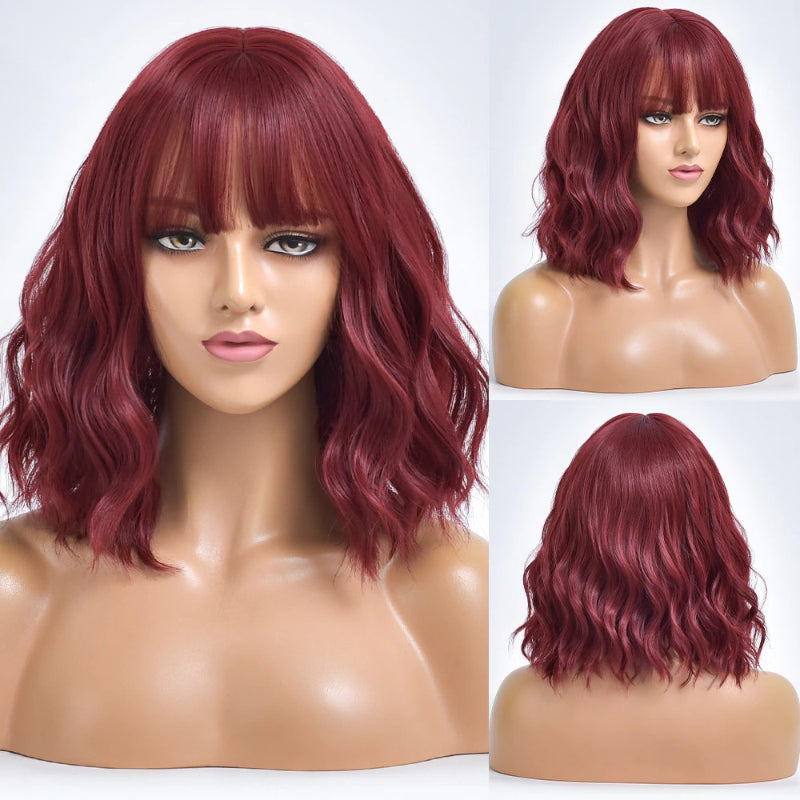 Women's Bob Wig Purple Ombre Wavy High-Temperature Fiber 6