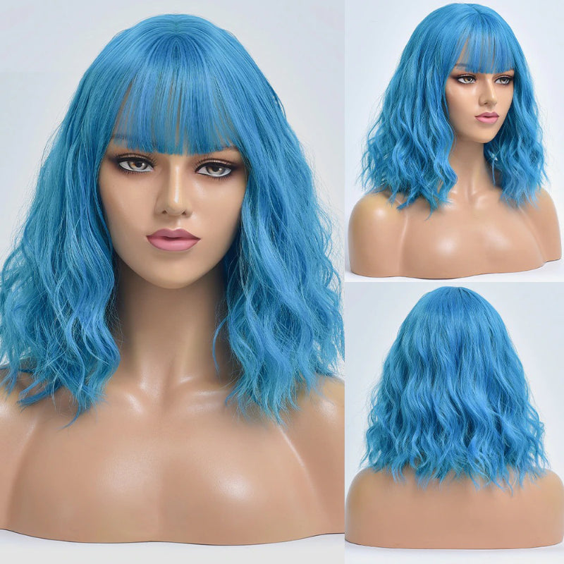 Women's Bob Wig Purple Ombre Wavy High-Temperature Fiber 8