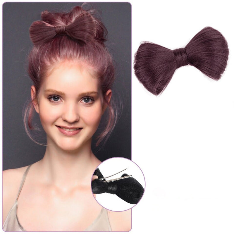 Women's Bow Hair Bun Extensions Pink High-Temperature Fiber 10