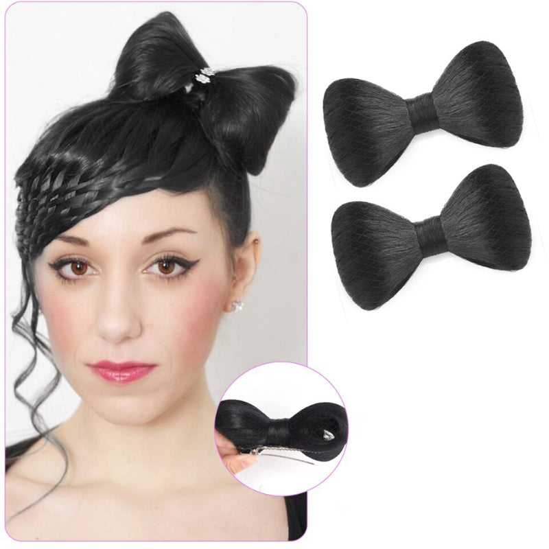 Women's Bow Hair Bun Extensions Pink High-Temperature Fiber 11