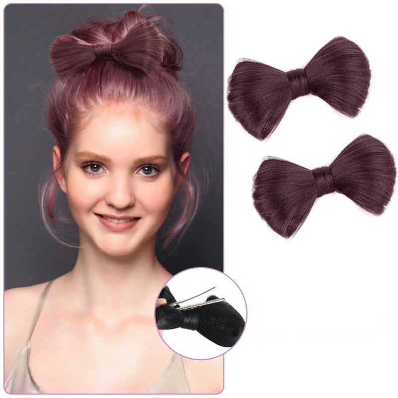 Women's Bow Hair Bun Extensions Pink High-Temperature Fiber 12
