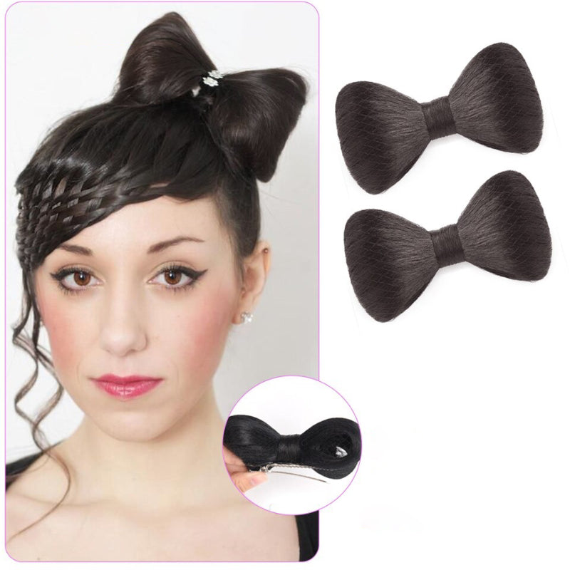 Women's Bow Hair Bun Extensions Pink High-Temperature Fiber 13